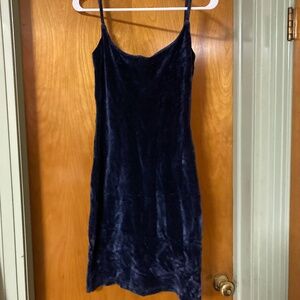 Vintage Made in USA Street Life Spaghetti Strap Blue Velvet Dress 92% Cotton OS